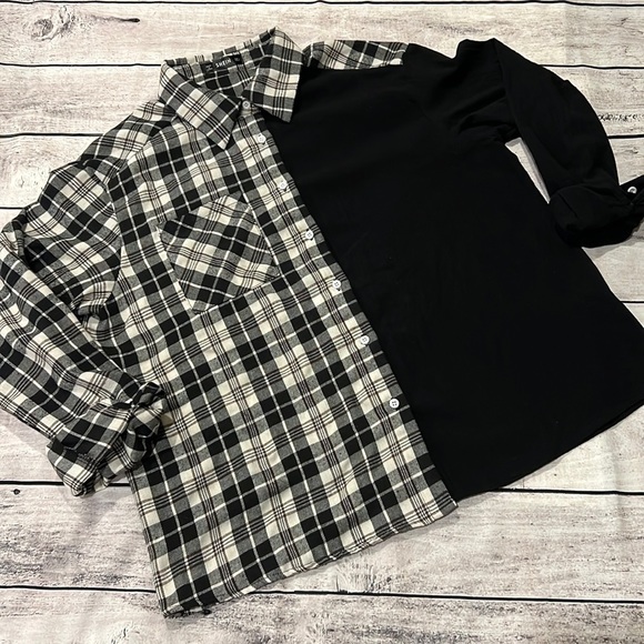 SHEIN‎ Flannel and Solid Blouse Sz L - Picture 1 of 5